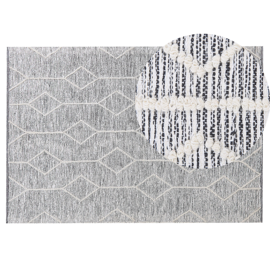 Tappeto grigio con lana beige misto cotone 140 x 200 cm moderno geometrico intrecciato a mano a trama piatta