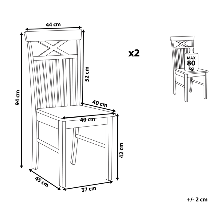Set di 2 sedie da pranzo nere con legno chiaro in stile tradizionale
