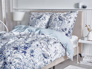 Set copripiumino e federa in misto cotone bianco e blu motivo floreale 155 x 220 cm Camera da letto moderna Boho