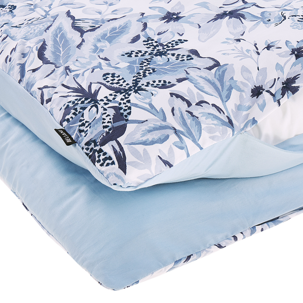 Set copripiumino e federa in misto cotone bianco e blu motivo floreale 155 x 220 cm Camera da letto moderna Boho