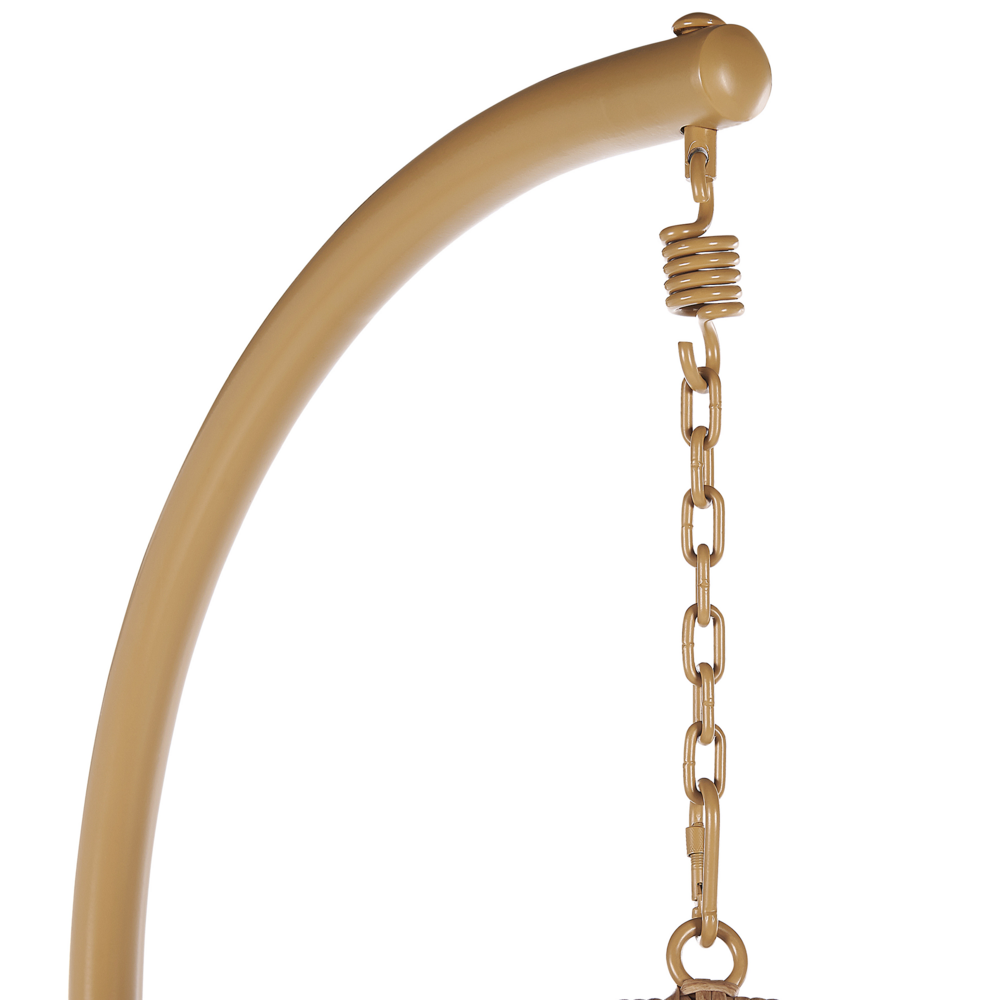 Sedia a uovo a dondolo in corda beige Supporto in acciaio Cuscino da seduta morbido Boho Rustico Soggiorno Terrazza