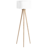 Lampada da Terra Bianca con Struttura in Legno Chiaro 140 cm Paralume in Tessuto Treppiede per Tamburo Design Moderno