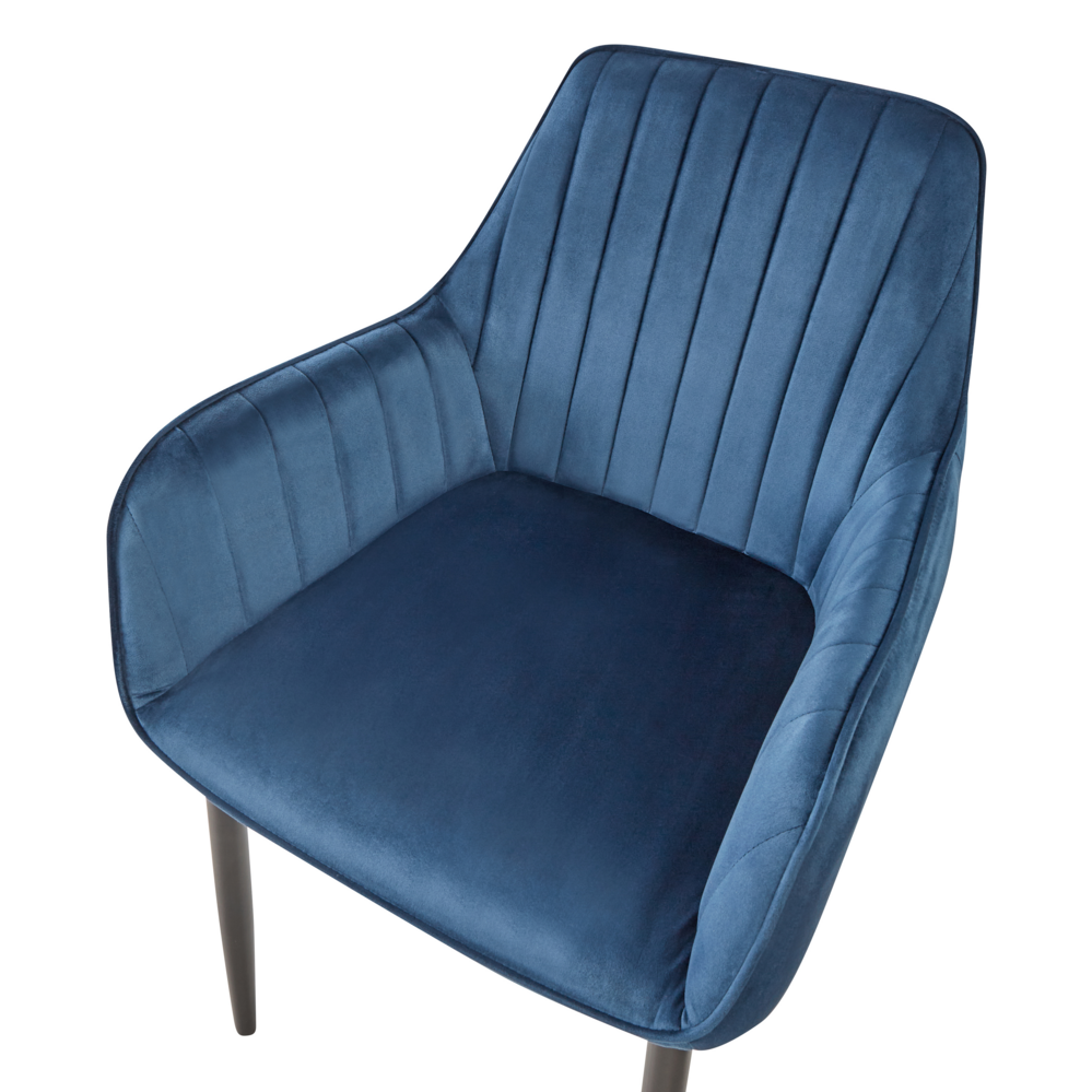 Set di 2 sedie da pranzo Braccioli in velluto blu Gambe in metallo Nero Retro Glam