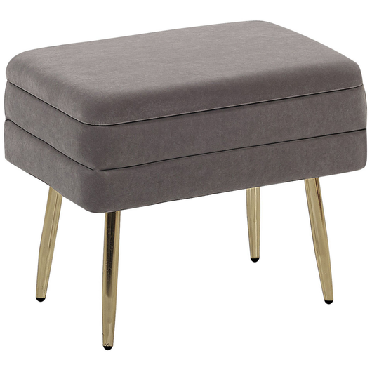 Panca portaoggetti Rivestimento in velluto di poliestere grigio Gambe in ferro dorato Poggiapiedi per soggiorno dal design glam