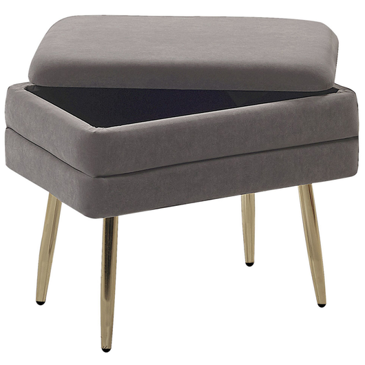 Panca portaoggetti Rivestimento in velluto di poliestere grigio Gambe in ferro dorato Poggiapiedi per soggiorno dal design glam