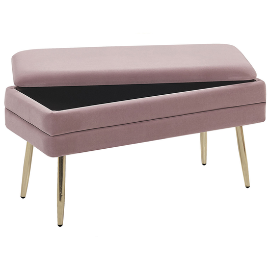 Panca portaoggetti per camera da letto Rivestimento in velluto di poliestere rosa Gambe dorate Design glam Mobili da soggiorno in tinta unita
