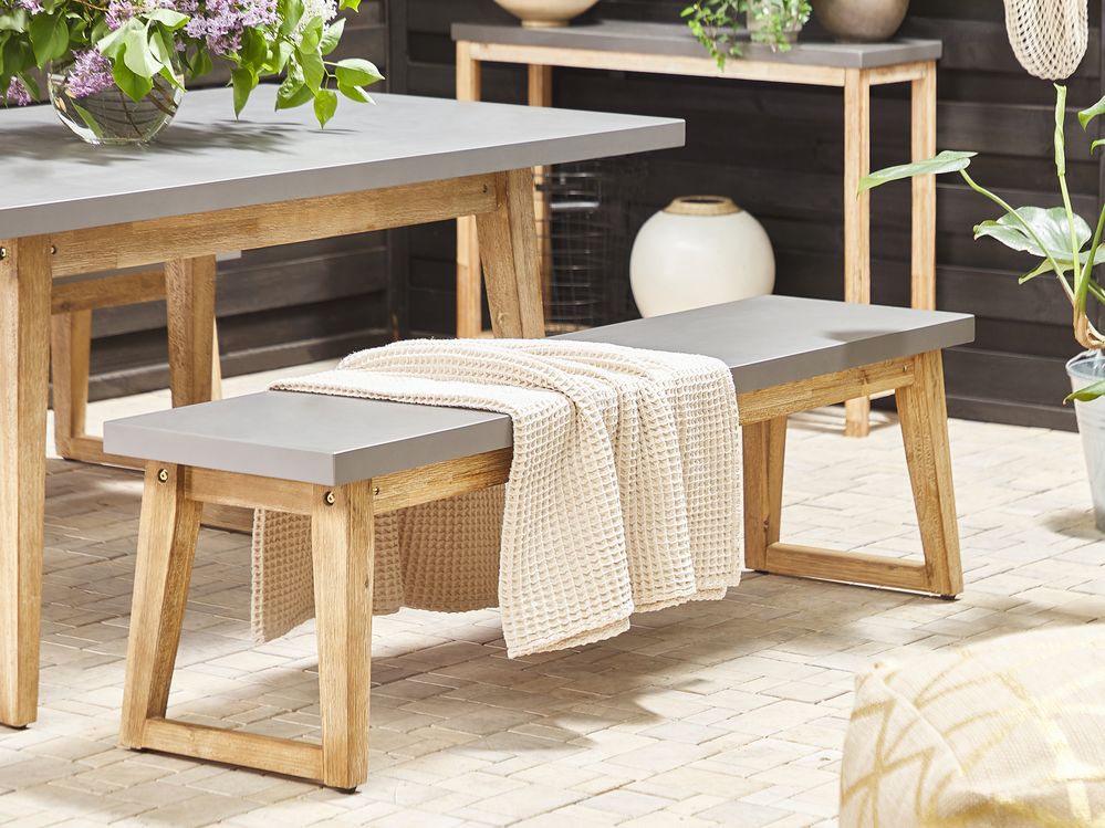 Panca da giardino per esterni in fibra di cemento base in legno grigio capacità per 2 persone mobili da giardino moderni