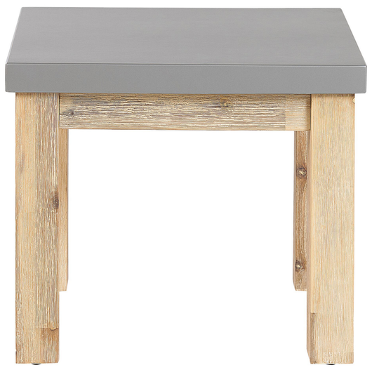 Sgabello da giardino per esterni Sedile in fibra di cemento grigio Base in legno di acacia chiaro Poggiapiedi industriale moderno da patio