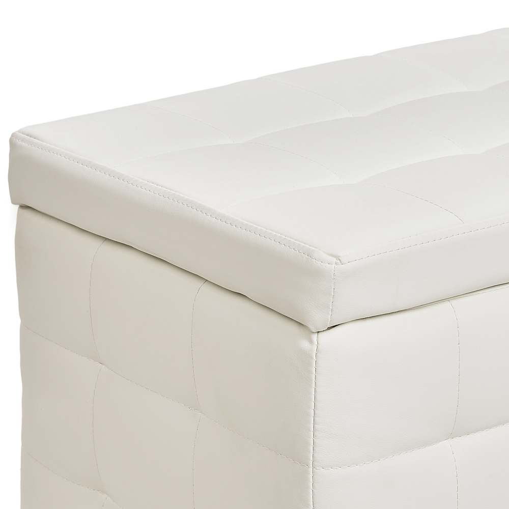 Panca per camera da letto con tappezzeria trapuntata in ecopelle bianca ottomana con contenitore