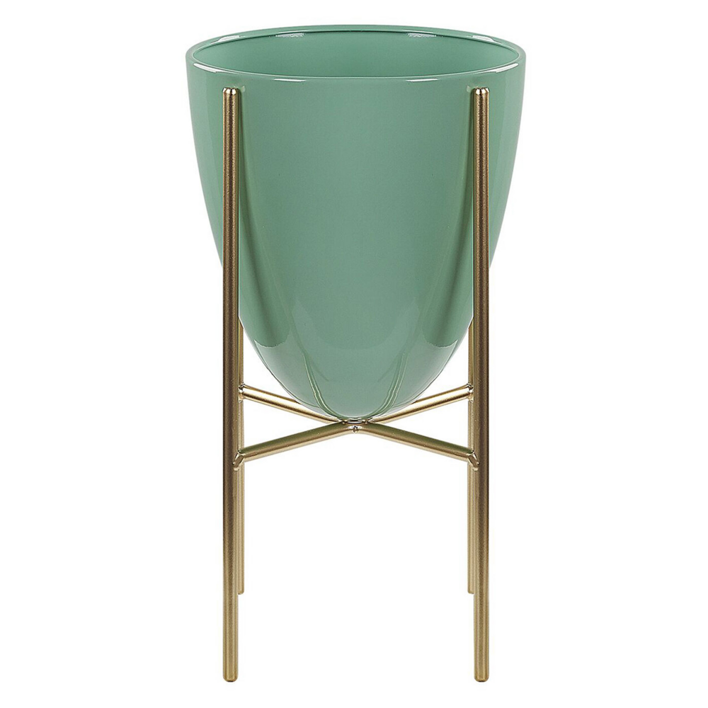 Vaso per Fiori Moderno con Piedistallo 16 x 16 x 31 cm in Metallo Verde