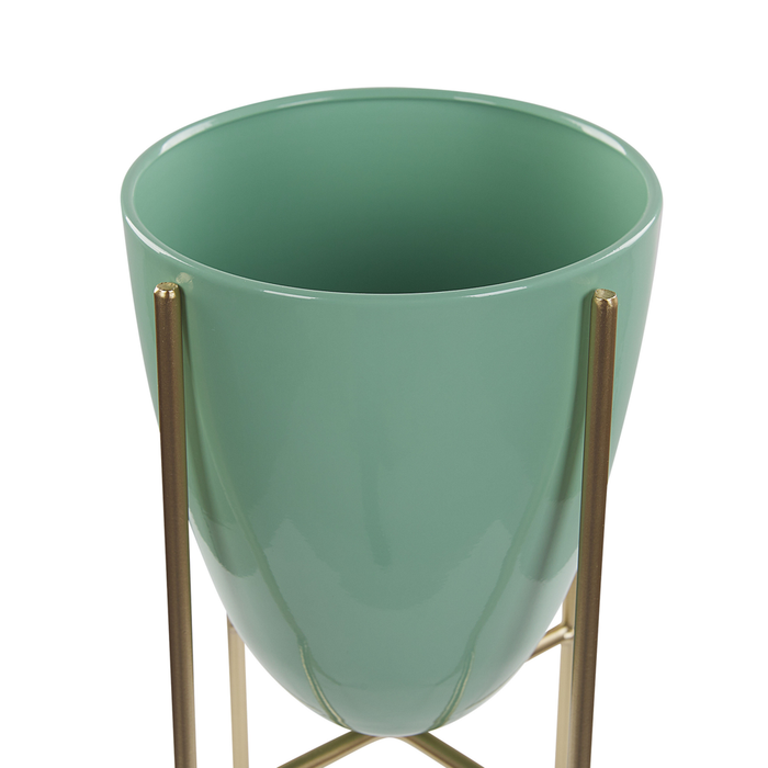 Vaso per Fiori Moderno con Piedistallo 16 x 16 x 31 cm in Metallo Verde