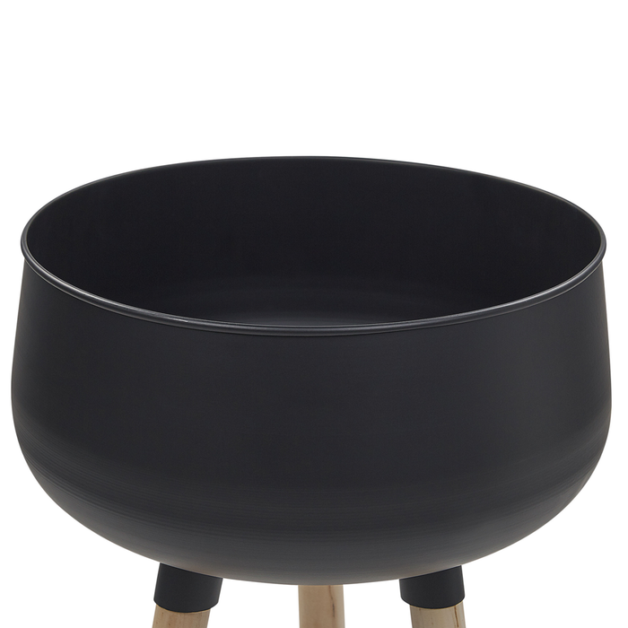 Vaso per Fiori Moderno con Gambe in Legno 35 x 35 x 55 cm Metallo di colore Nero interno esterno