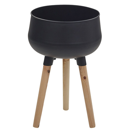 Vaso per Fiori Moderno con Gambe in Legno 30 x 30 x 47 cm Metallo di colore Nero interno esterno