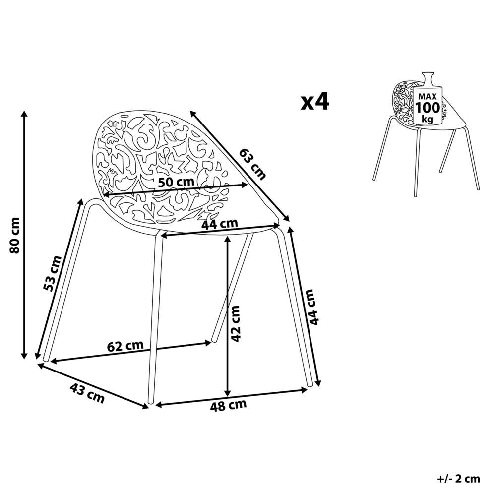 Set di 4 Sedie in Plastica Bianca Schienale Decorativo Traforato