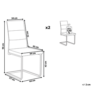 Set di 2 sedie da pranzo in ecopelle marrone imbottite a sbalzo gambe argento senza braccioli design vintage