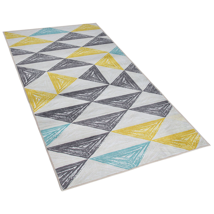 Tappeto tappetino grigio e giallo stampato motivo geometrico 80 x 150 cm a pelo corto