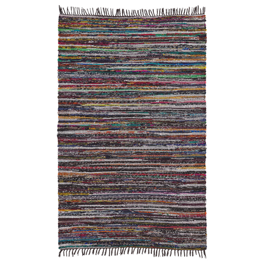 Tappeto da Zona Scuro Multicolore Cotone Poliestere 140 x 200 cm A Righe con Frangia Rettangolare Fatto a Mano Boho Eclettico