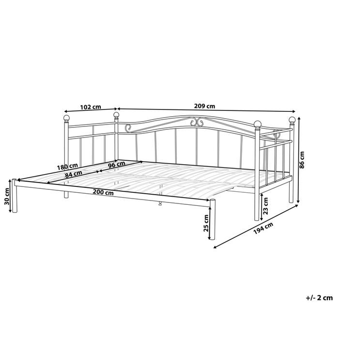 Dormeuse Letto estraibile Nero Singolo da 90 x 200 a 180 x 200 cm Base a doghe estraibile Convertibile