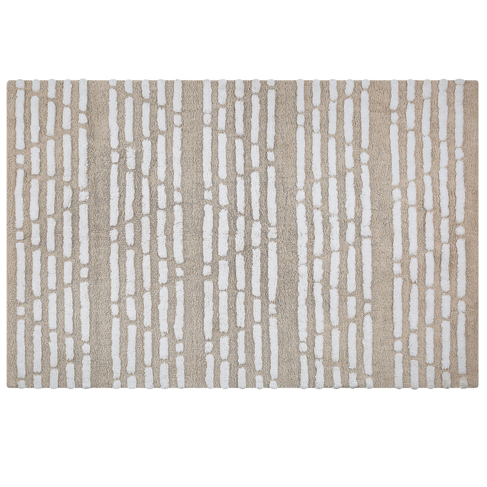 Tappeto Shaggy in cotone beige 120 x 180 cm intrecciato a mano pelo lungo Boho Camera da letto