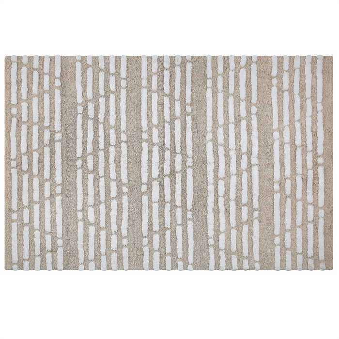 Tappeto Shaggy in cotone beige 120 x 180 cm intrecciato a mano pelo lungo Boho Camera da letto