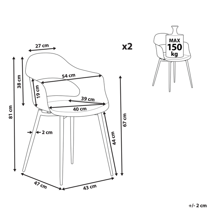 Set di 2 sedie da pranzo in materiale sintetico grigio gambe eleganti decorative