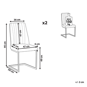 Set di 2 sedie da pranzo con sedile imbottito in velluto color talpa per sala conferenze a sbalzo con schienale alto