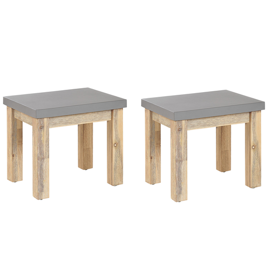 Set di 2 sgabelli da giardino per esterni sedile in fibra di cemento grigio base in legno acacia chiaro moderno sgabello industriale