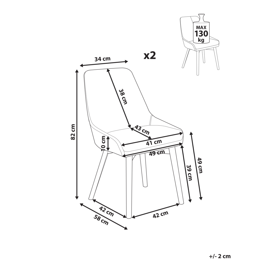 Set di 2 sedie Tessuto poliestere color talpa Gambe in legno massello scuro Seduta spessa imbottita