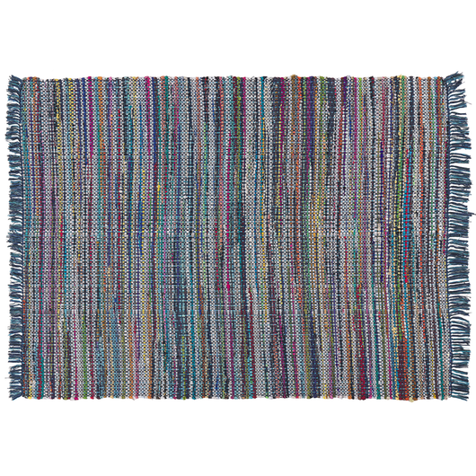 Tappeto di pezza cotone blu 160 x 230 cm rettangolare fatto a mano Boho eclettico
