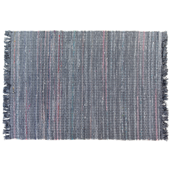 Tappeto di pezza in cotone grigio 140 x 200 cm con frangia rettangolare fatto a mano Boho