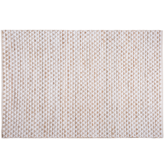 Tappeto Beige Iuta e Misto Cotone 140 x 200 cm Motivo Geometrico Intrecciato a Mano