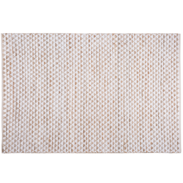 Tappeto Beige Iuta e Misto Cotone 140 x 200 cm Motivo Geometrico Intrecciato a Mano