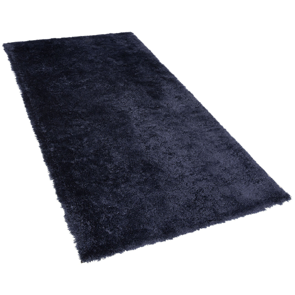 Tappeto shaggy in misto cotone e poliestere blu 80 x 150 cm soffice pelo denso