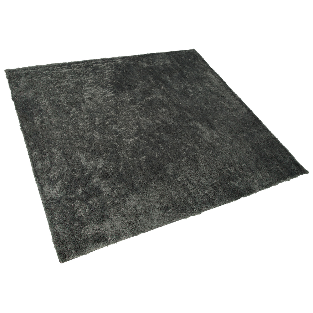 Tappeto Shaggy tappetino Misto Cotone Grigio Scuro Poliestere 200 x 200 cm Soffice pelo lungo