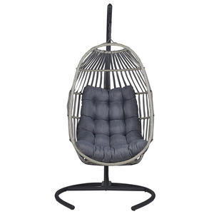 Poltrona Sospesa con Piedistallo in Rattan Grigio Scuro Stile Boho Moderno