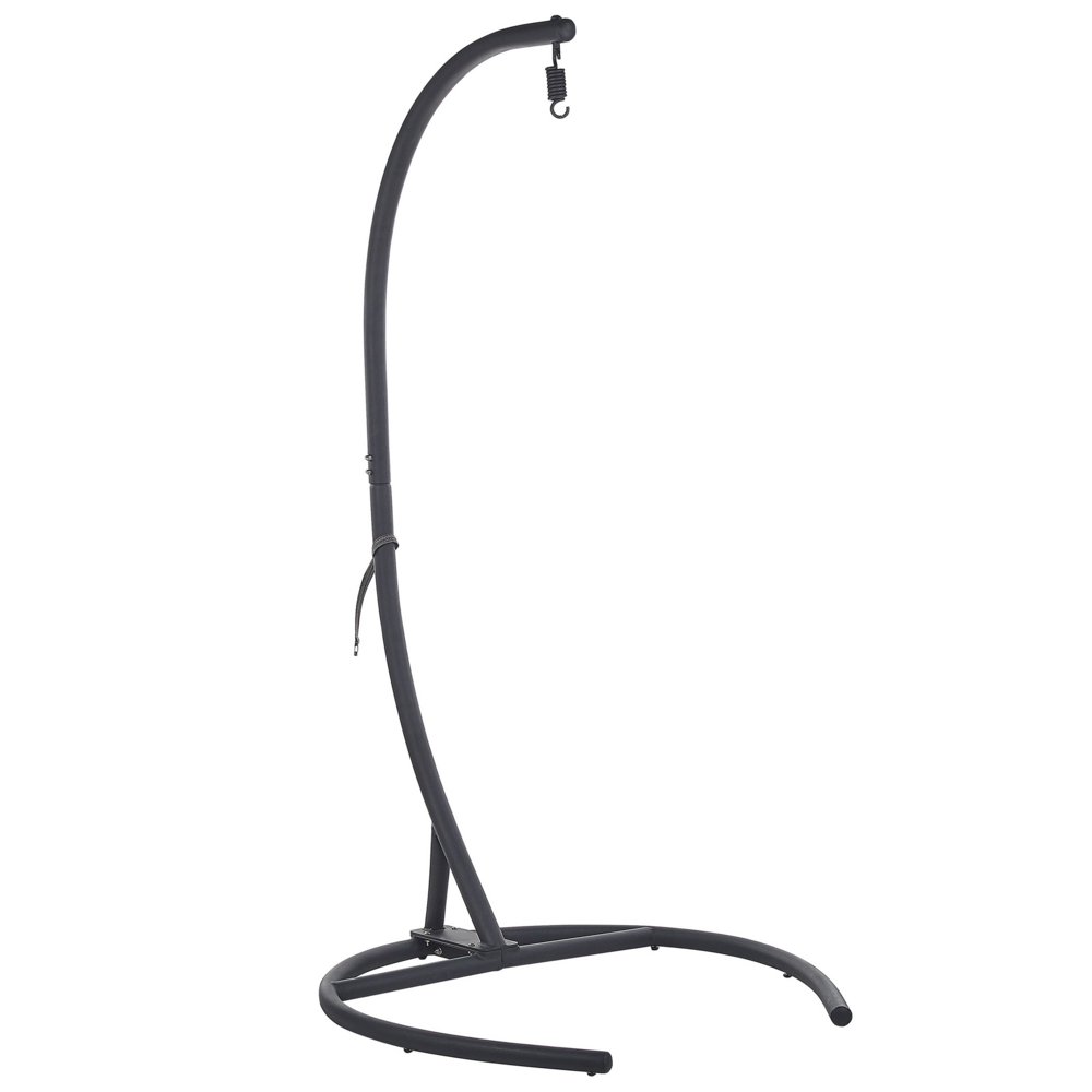 Poltrona Sospesa con Piedistallo in Rattan Grigio Scuro Stile Boho Moderno