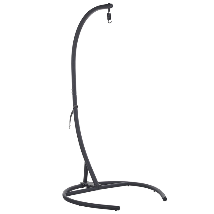 Poltrona Sospesa con Piedistallo in Rattan Grigio Scuro Stile Boho Moderno