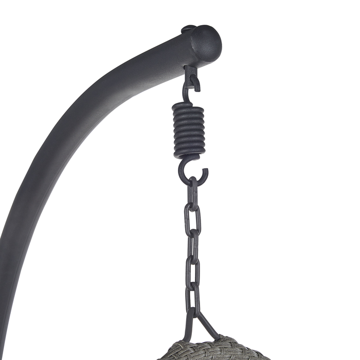 Poltrona Sospesa con Piedistallo in Rattan Grigio Scuro Stile Boho Moderno