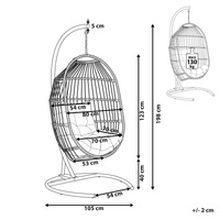 Poltrona Sospesa con Piedistallo in Rattan Grigio Scuro Stile Boho Moderno