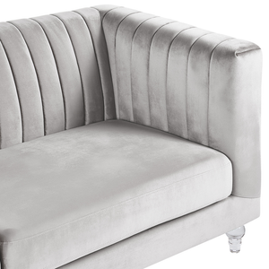 Divano grigio chiaro a 3 posti in velluto trapuntato stile smoking