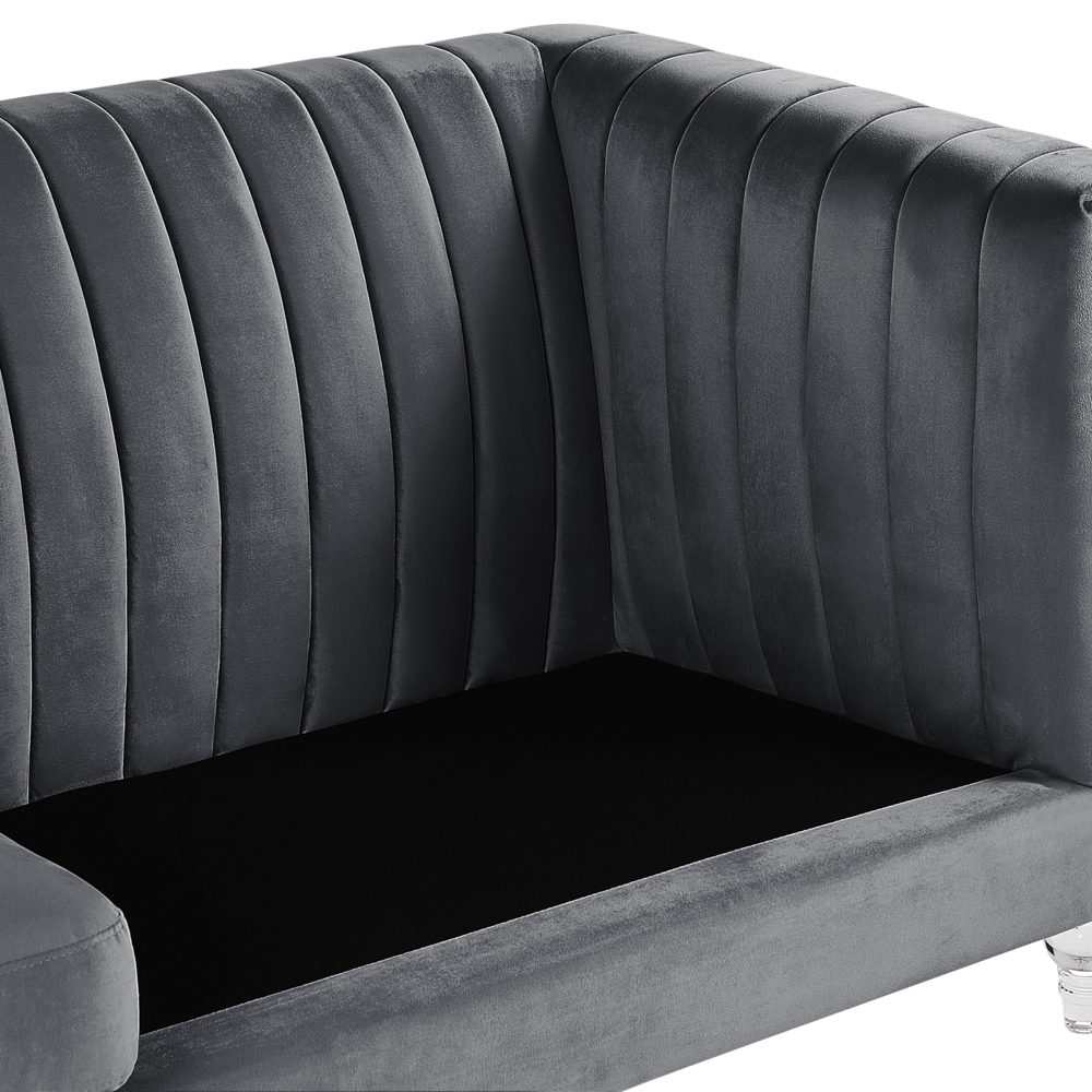 Divano grigio a 3 posti in velluto trapuntato stile smoking soggiorno moderno