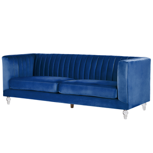 Divano blu a 3 posti in velluto trapuntato stile smoking soggiorno moderno