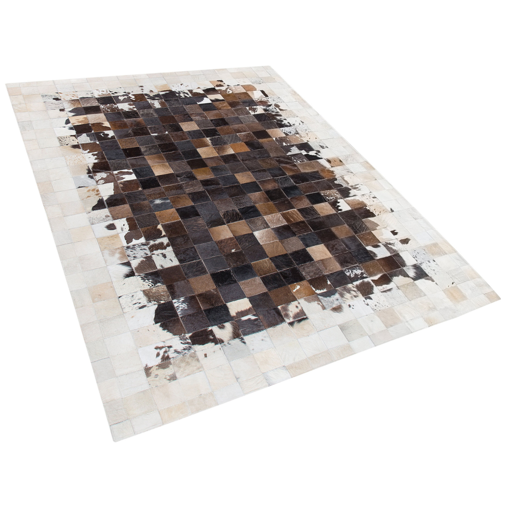 Tappeto Marrone con Pelle Beige 160 x 230 cm Moderno Patchwork Pelle Bovina Artigianale