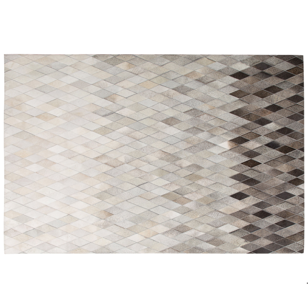 Tappeto Bianco e Pelle Grigia 160 x 230 cm Moderno Patchwork Lavorato a Mano