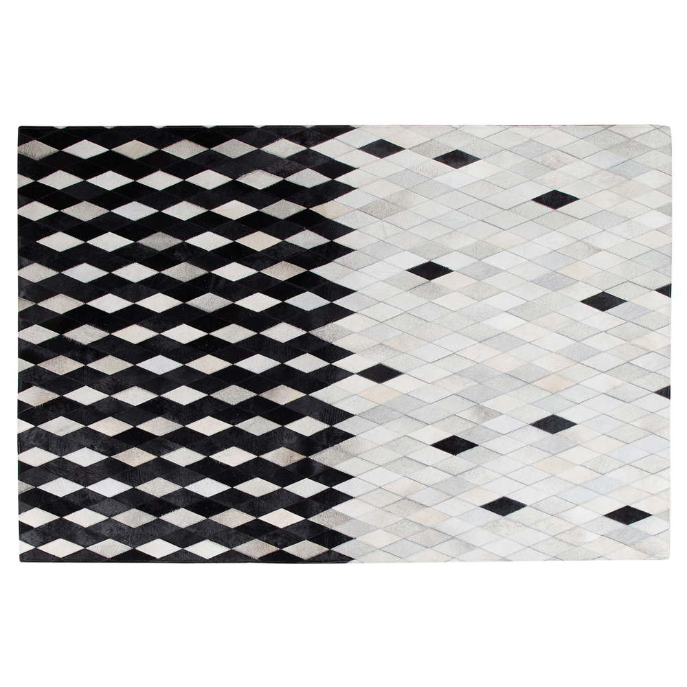 Tappeto Bianco e Nero in Pelle 140 x 200 cm Moderno Patchwork Fatto a Mano