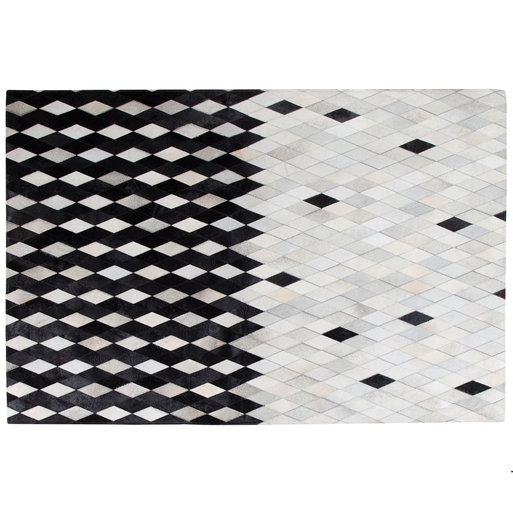 Tappeto Bianco e Nero in Pelle 160 x 230 cm Moderno Patchwork Fatto a Mano