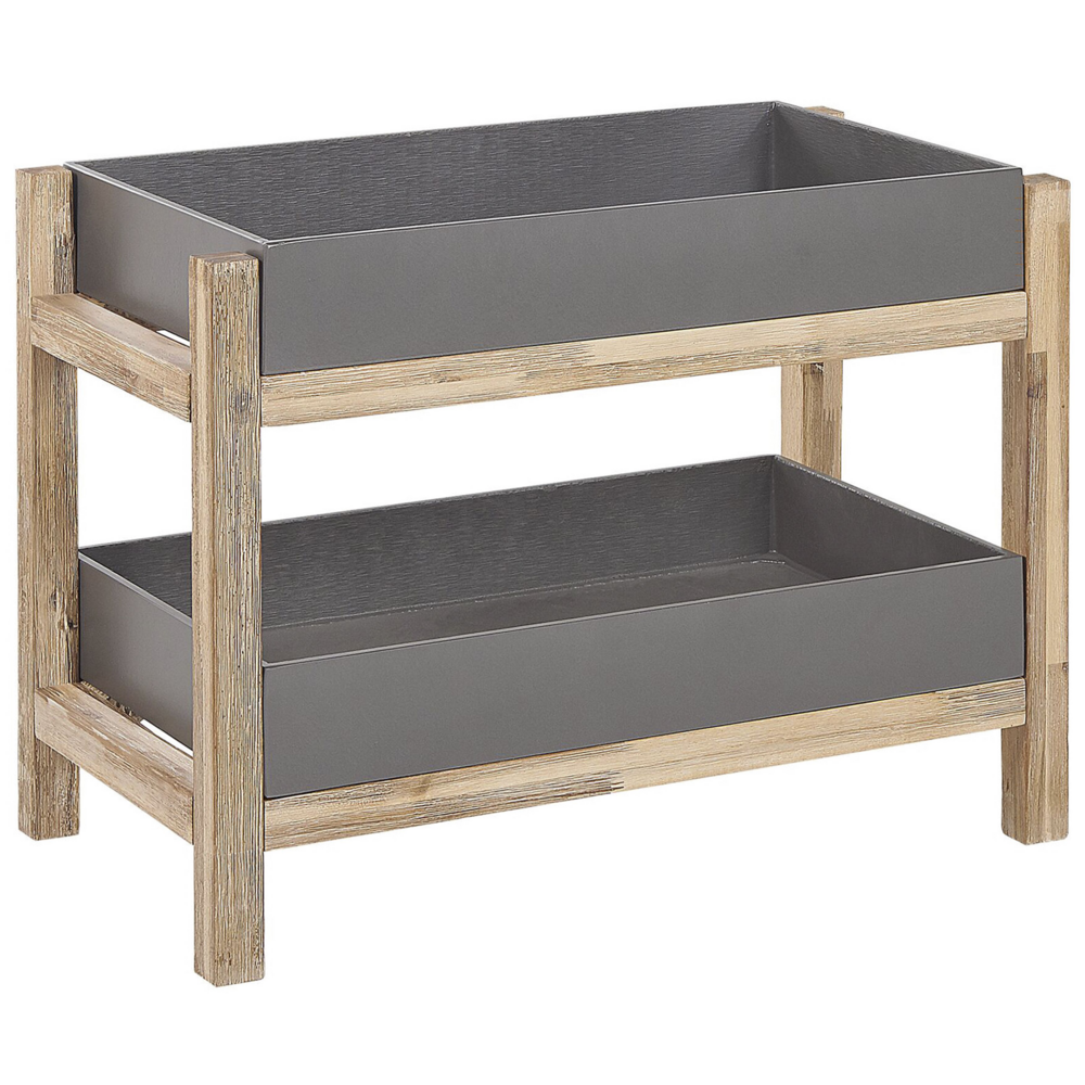 Comodino Aperto a 2 Ripiani in Legno d'Acacia e Cemento Grigio