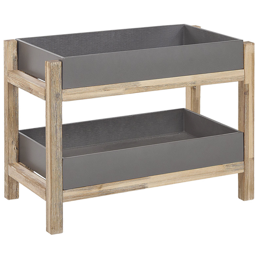 Comodino Aperto a 2 Ripiani in Legno d'Acacia e Cemento Grigio