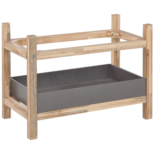 Comodino Aperto a 2 Ripiani in Legno d'Acacia e Cemento Grigio