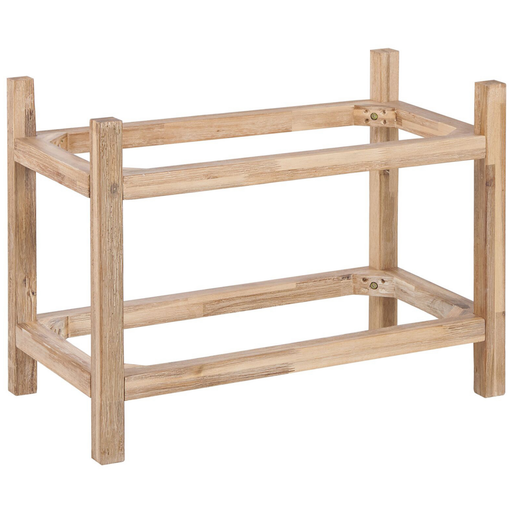 Comodino Aperto a 2 Ripiani in Legno d'Acacia e Cemento Grigio